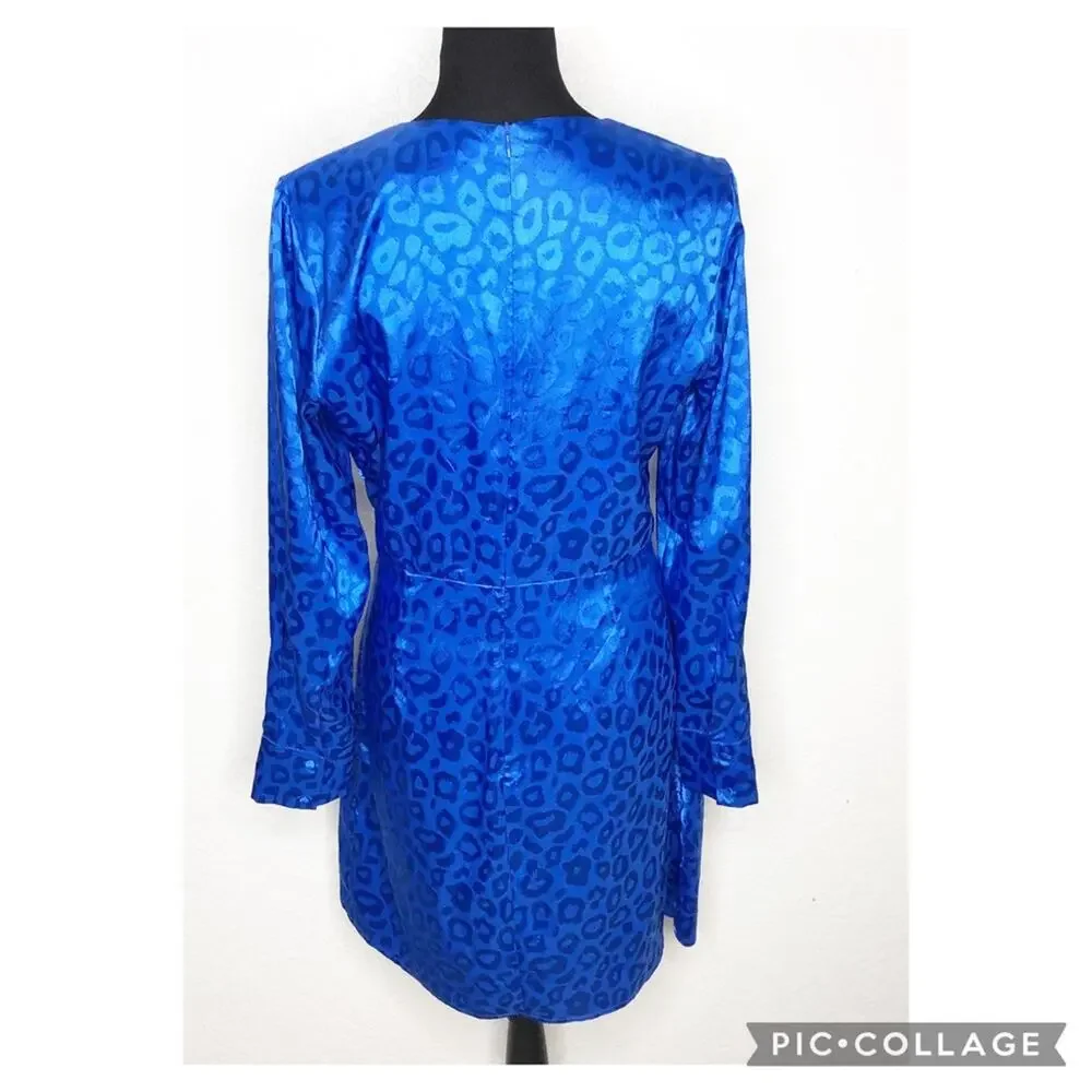Adelyn Rae bright blue leopard print side drape dress size Large